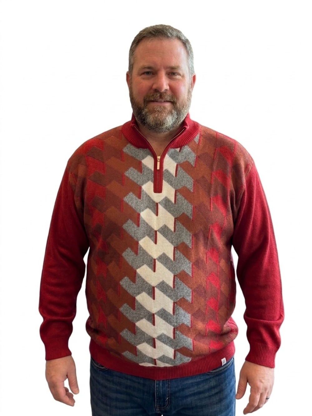STACY ADAMS Men's Vertical Neo Chain Front Sweater W/ Quarter Zip Mock Neck